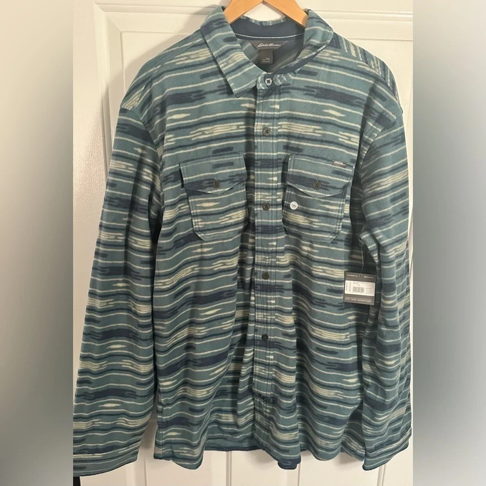 NWT Eddie Bauer Chutes Long Sleeve Fleece Button Down Men Size Tall Extra Large - Picture 2 of 7